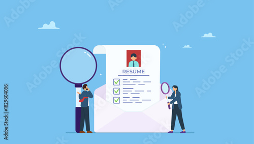 Business people HR staff review candidate resume email. Review candidate resume, talent validation or scan to choose applicant on vacancy, employment or recruitment, HR human resources.