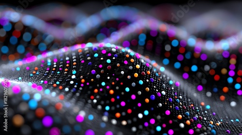 A vibrant display of colorful dots creating a wave-like pattern on a dark background