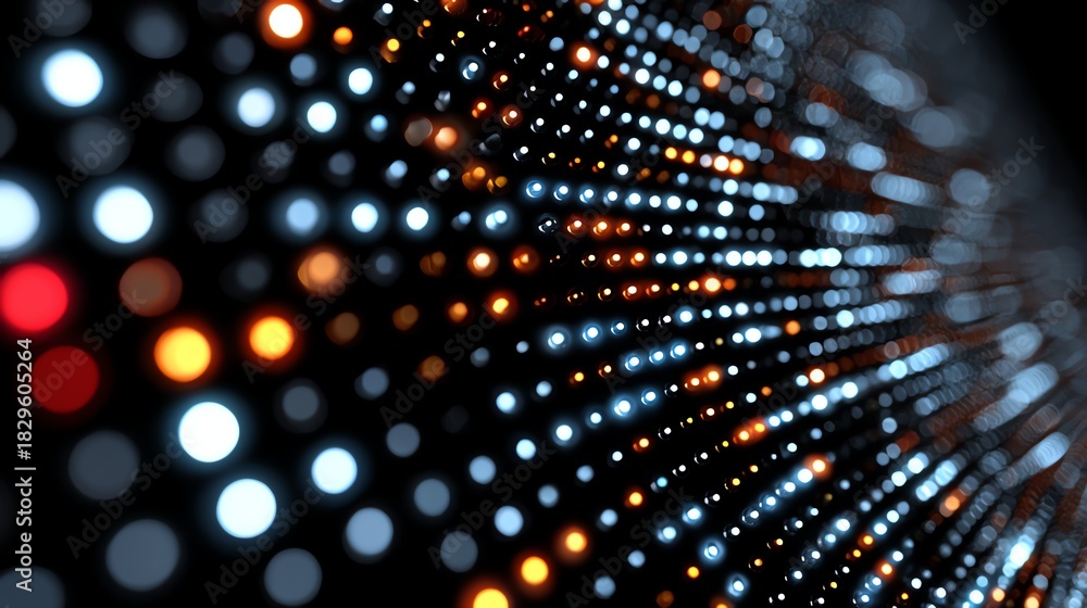 Obraz premium An abstract background showcasing a mesmerizing display of glowing dots in various colors, representing data visualization and technological advancement