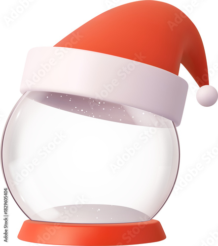3d christmas snowglobe with santa hat