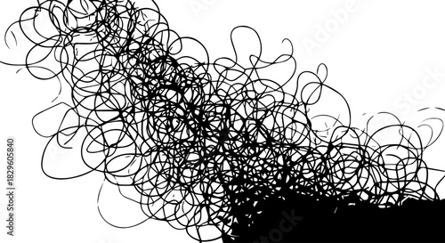 Abstract tangled black ink scribble composition with looping lines and chaotic texture on white background.