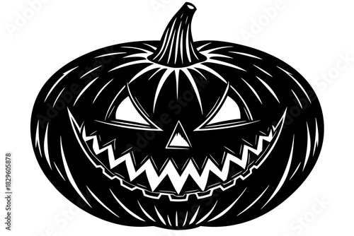 Black silhouette vector illustration of a carved Halloween pumpkin with a jagged mouth and triangular eyes