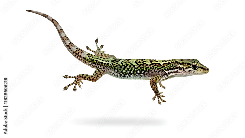 Naklejka premium A detailed side view of a small lizard with a long tail, showcasing its intricate patterns.