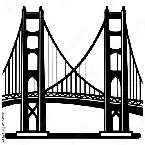 Black silhouette vector illustration of the Golden Gate Bridge suspension towers and roadway San Francisco