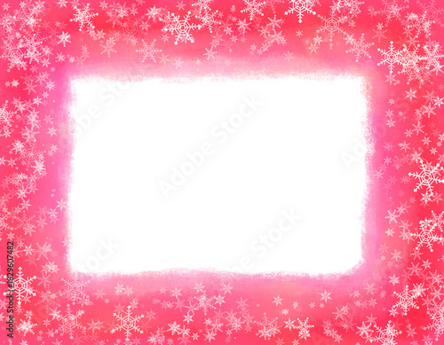 雪の結晶と赤の水彩枠、季節の背景素材