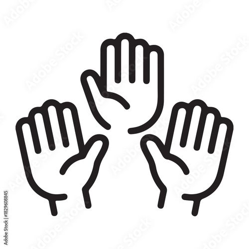 Three open hands raised in agreement or participation