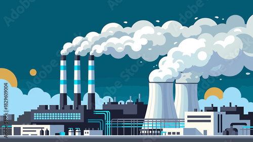 Industrial Plant Emitting Smoke - A Depiction of Environmental Pollution.
