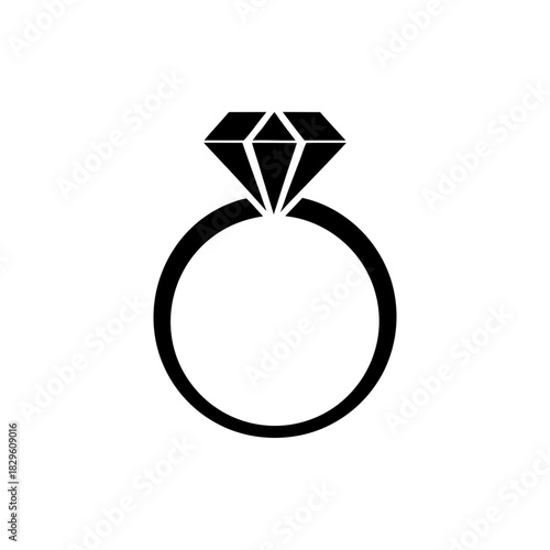 Illustration of a ring with a diamond stone on transparent background silhouette