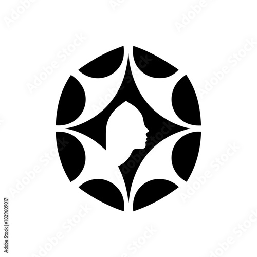 Silhouette of a woman inside floral shape on transparent background