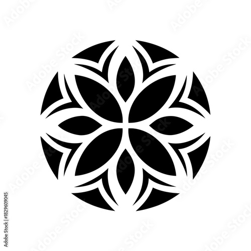 Abstract floral design in black and white art on transparent background silhouette