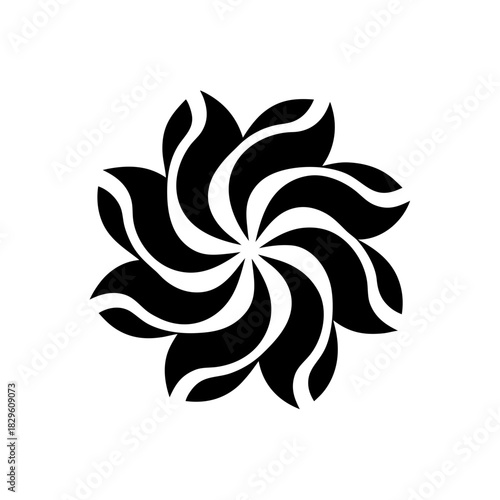 Black and white floral swirl like pattern on transparent background silhouette