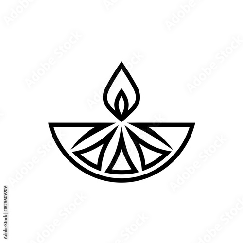 Illustration of a lit diya with floral design on transparent background silhouette