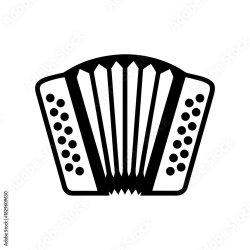 Illustration of a black and white accordion on transparent background silhouette