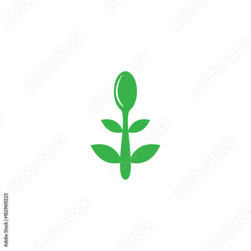 Minimalist Green Spoon and Leaf Logo Design