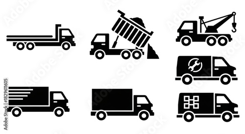 Essential collection of commercial trucks and delivery vans for transport and service industries