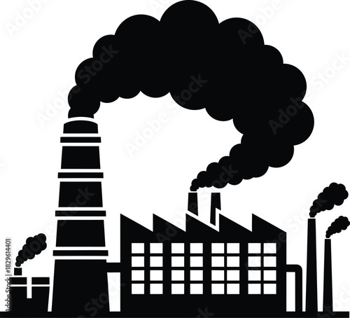 Factory pollution vector illustration black and white smoke industrial eps silhouette