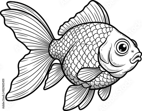 Goldfish drawing outline vector illustration aquarium fish pet design eps silhouette