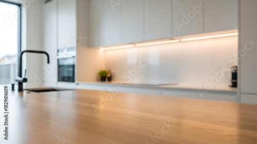 Wallpaper Mural Light Ash Wood Countertop with Ultra-Modern Kitchen Blur — Interior Surface Photography for Premium Lifestyle Ads Torontodigital.ca