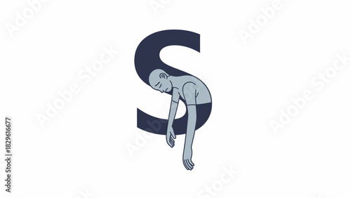 A stylized illustration of a slumped, tired person hanging from the letter S, depicting a state of sadness or exhaustion.