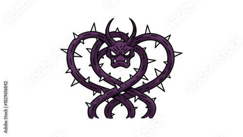 A dark purple thorny vine creature with a horned face and sharp teeth, forming an intertwined, heart-like shape.