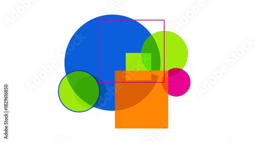 Overlapping translucent geometric shapes in vibrant colors creating an abstract modern design.