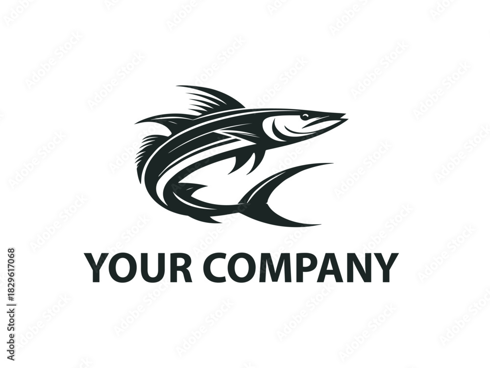 Fototapeta premium Barracuda head silhouette shaped as a sharp black vector emblem design. Wildlife icon concept