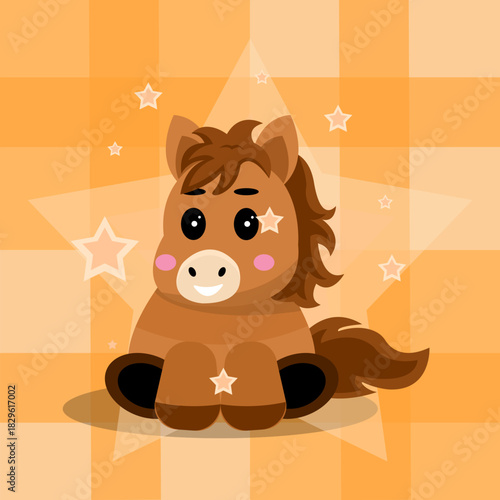 cute brown horse vector with star 