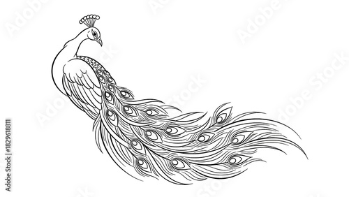peacock  line art on a white background