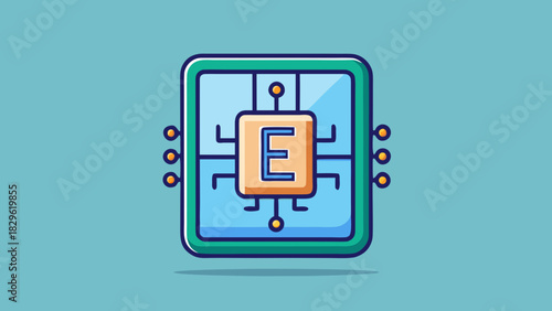 A digital circuit board with the letter E icon illustration