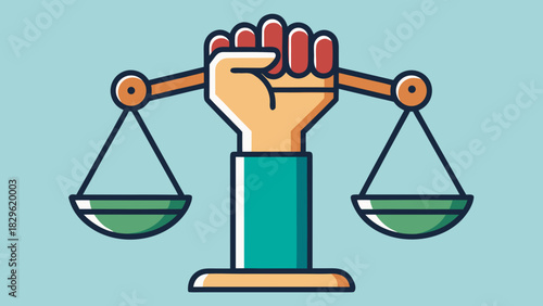 A fist holding scales representing justice and equality