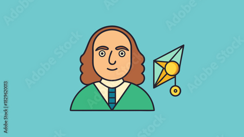 Illustration of Benjamin Franklin Portrait with Kite and Lightning