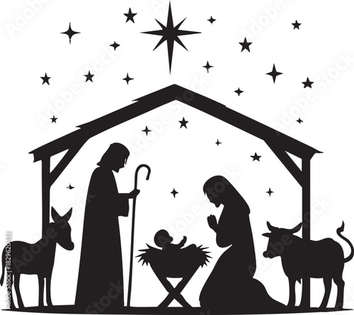 Nativity silhouette with star of bethlehem