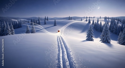 Wallpaper Mural Santa's sleigh glides through a snowy winter wonderland under the moonlight sky Torontodigital.ca