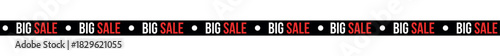 Repeated big sale text banner with black background and white and red lettering design element , ribbons, stripes, tape