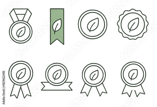 Eco-friendly badge icons with leaf design on gradient background