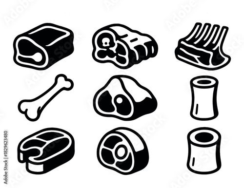 Various meat cuts icons on textured background