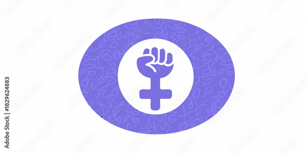 Obraz premium Feminist symbol with raised fist in a circle pattern background