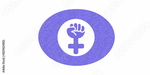 Feminist symbol with raised fist in a circle pattern background