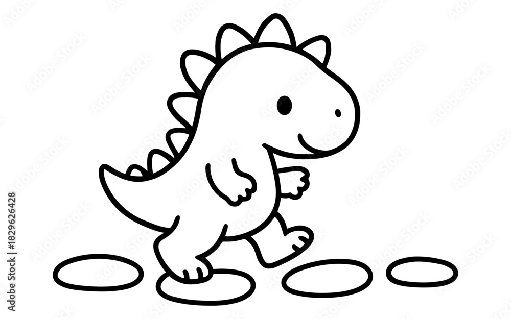 Obraz premium Cute dinosaur walking: simple outline design for kids' coloring activities