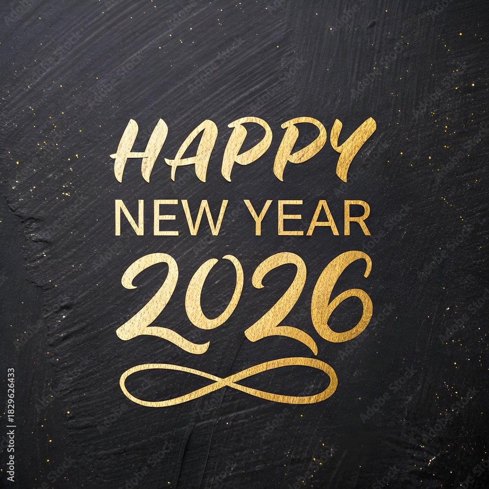 Fototapeta premium Happy New Year 2026 Golden Celebration on Dark Textured Background