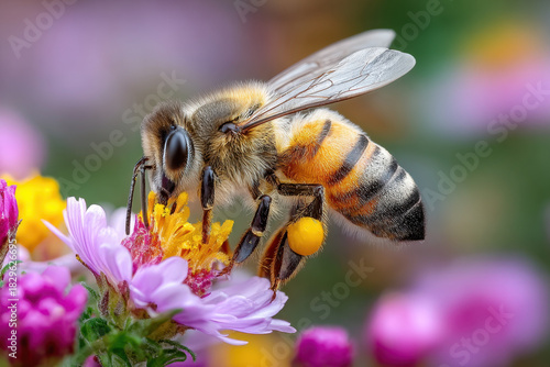Honey Bee Gathering Pollen on Purple Flower