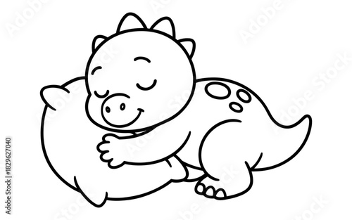 Adorable dinosaur sleeping with pillow in cute minimalist style