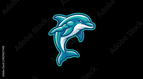 Dolphin Jumping Out of Water with Blue and White Tones on a Black Background