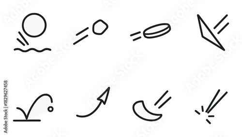 Minimalist icon set depicting various symbols with motion and energy