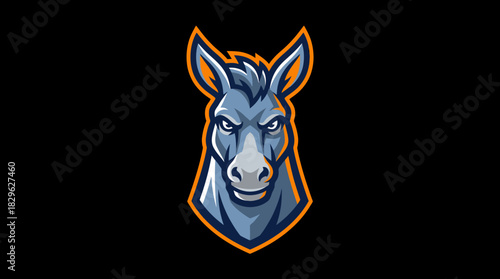 Fierce blue donkey head mascot logo, an aggressive animal emblem illustration for a sports team