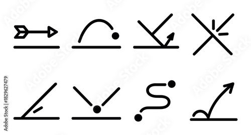 Vector physics symbols illustrating projectile motion and forces