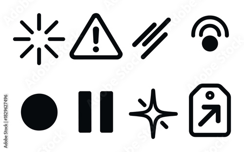 Dark mode interface icons: alert, communication, navigation symbols