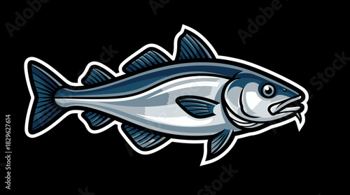 Vibrant stylized graphic illustration of a fresh Atlantic cod fish, perfect for marine branding and seafood industry designs