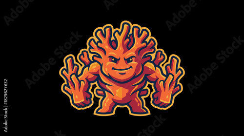 A fierce, angry, red crab with its claws raised in a menacing stance on a black background