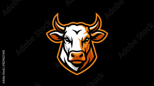 A powerful and fierce bull head emblem design. This aggressive orange steer mascot is ideal for sports teams